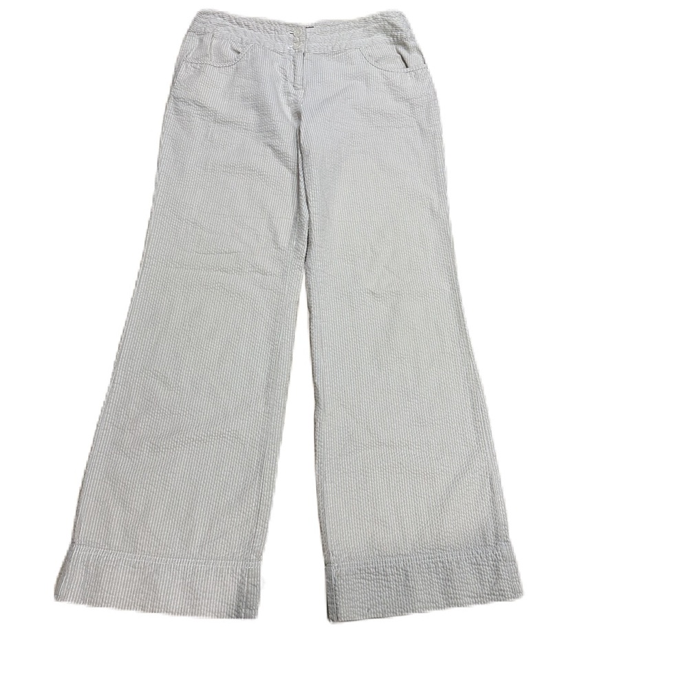 J.Jill‎ Lightweight 100% Cotton Pants in Striped Seersucker Excellent Size 10
